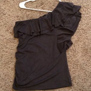 Dark grey suede ruffle top